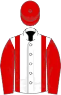 White, Red braces, sleeves and cap