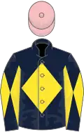 Dark Blue, Yellow diamond, diabolo on sleeves, Pink cap