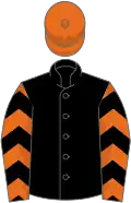 Black, orange sleeves, black chevron, orange cap