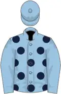 Light blue, dark blue spots, light blue sleeves and cap