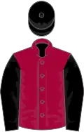 Dark red, black sleeves and cap