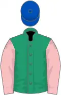 Emerald green, pink sleeves