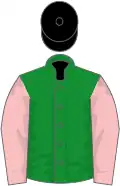 Green, pink sleeves, black cap