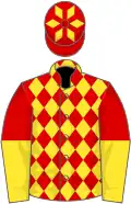 Red and yellow diamonds, halved sleeves