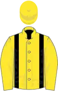 Yellow, black braces, yellow cap