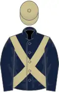 Dark blue, beige cross belts, beige cap