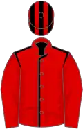 Red, black seams, red sleeves, striped cap