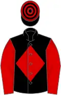 Black, red diamond and sleeves, hooped cap