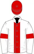 White, red stripe, armlets and cap
