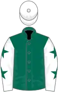Dark green, white sleeves, dark green stars, white cap