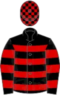Black, red hoops, check cap