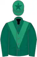 Dark green, emerald green chevron, emerald green cap, dark green star