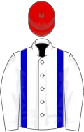 White, blue braces, red cap