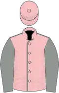 Pink, grey seams and sleeves, pink cap
