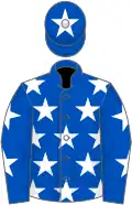 Blue, white stars, blue sleeves, white stars, blue cap, white star