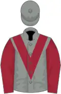 Grey, maroon chevron, maroon sleeves, grey cap