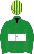 Green , white hoop, yellow and green striped cap