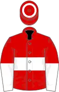 Red, white hoop, halved sleeves, hoop on cap
