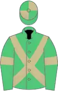 Emerald green, beige cross belts and armlets, quartered cap