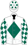 WHITE, dark green diamond, diamonds on sleeves and cap