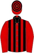 Red and black stripes, red sleeves, hooped cap