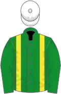 Green, yellow braces, white cap