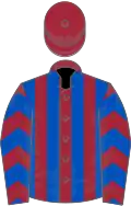 Maroon and royal blue stripes, chevrons on sleeves