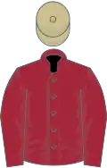 Maroon, beige cap