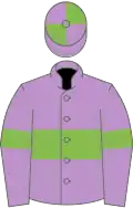 Mauve, light green hoop and armlet, quartered cap