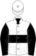 White, black hoop, black sleeves, white cap