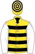 Yellow, black hoops, white sleeves