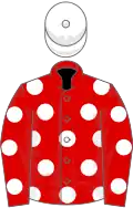 Red, white spots, white cap