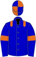 Blue, orange epaulettes, blue sleeves, orange armlets, orange cap, blue quartered