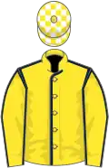 YELLOW, dark blue seams, yellow and white check cap