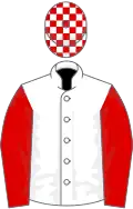 White, red sleeves, white and red check cap