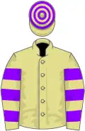 Primrose, violet hooped sleeves and cap