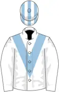 White, light blue chevron, light blue and white striped cap