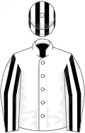 White, black striped sleeves and cap