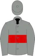 Grey, red hoop, grey cap