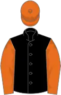 Black, orange sleeves and cap