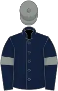 Dark blue, light blue armlets and cap