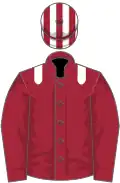 Maroon, white epaulets, striped cap