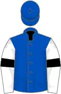 Royal blue, white sleeves, black armlets