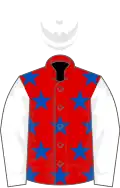 Red, royal blue stars, white sleeves and cap