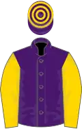 Purple, gold sleeves, hooped cap
