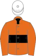 ORANGE, black hoop, orange sleeves, white cap