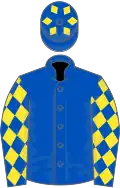 Royal Blue, Yellow diamonds on sleeves and cap
