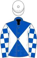 Royal blue and white diabolo, checked sleeves, white cap
