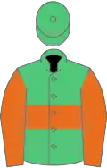 Emerald green, orange hoop and sleeves