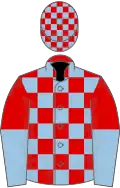 Red and light blue check, halved sleeves